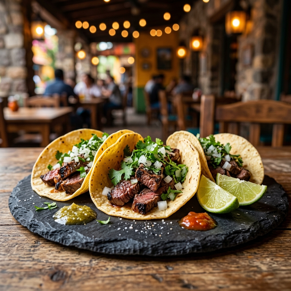 Platter of street tacos loaded with cilantro and lime